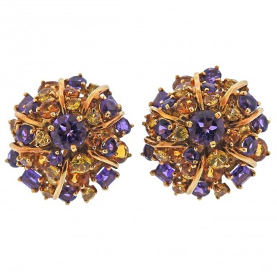#SEAMAN CHEPPS #Amethyst #Citrine #Gold #Cocktail Earrings #Améthyste #Or #Boucles d'oreilles