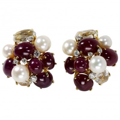 #SEAMAN CHEPPS #Earrings #Rubies #Diamonds #Pearls #Boucles d'oreilles #Rubis #Diamants #Perles