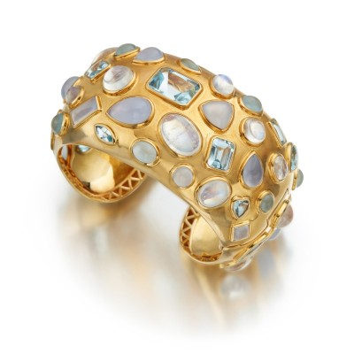 #SEAMAN CHEPPS #Gold #MoonStone #PierreDeLune #Aquamarine #AigueMarine #Cuff-Bracelet