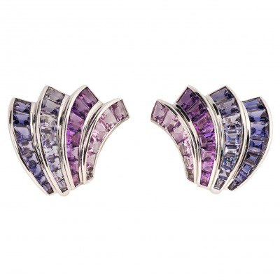#SEAMAN CHEPPS #Iolite #Amethyst #Wave Earrings #Améthyste #Boucles d'oreilles