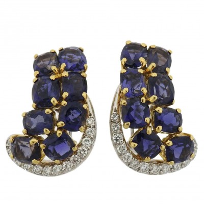 #SEAMAN CHEPPS #Iolite #Diamond #Gold #Earrings Diamant #Or #Boucles d'oreilles