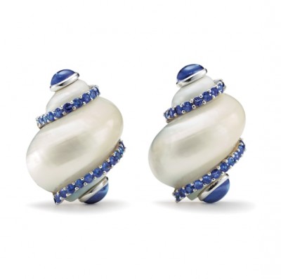 #SEAMAN CHEPPS #Shell #Sapphire #Gold #‘Turbo’ Earrings