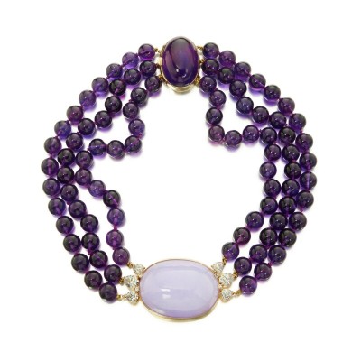 #SEAMAN SCHEWEPPS #Amethyst #Lavender Jade #Diamond #Simulated Diamond #Necklace