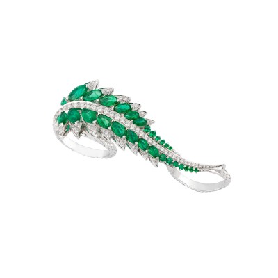 #STEPHEN WEBSTER #PLUMAGE THREE FINGER RING #emeralds #diamaonds #Emeraudes #Diamants