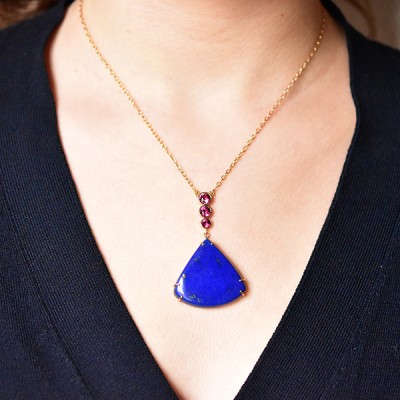 #TIBER #MARIE CAROLINE LAGACHE #Collier #pendant #or jaune #yellow gold #Lapis Lazuli #grenat #rhodolite