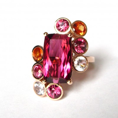 #TIBER #MARIE CAROLINE LAGACHE #Ring #Bague #or rose #pink gold #rubellite #rhodolites #spessartite #white spinel #spinelle blanc