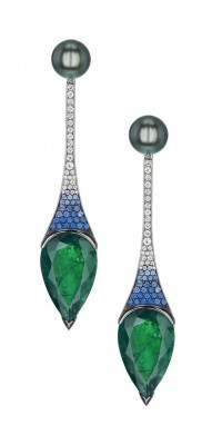 #SHAUN LEANE #Tahitian Pearl #Emerald #Diamonds #Sapphires #Earrings