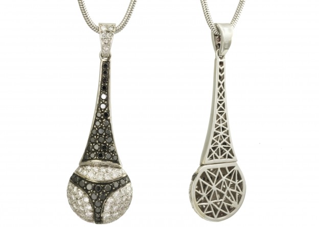 SIKIRDJI Laurent-pendant string-white gold-black diamonds-white diamonds