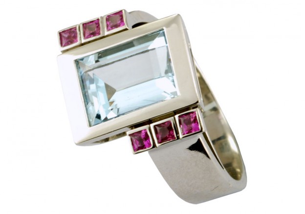 SIKIRDJI Laurent-ring-white gold-pink sapphires-aquamaine