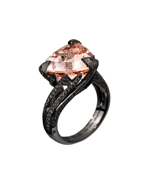 AKILIS-bague Cruella-morganite-diamants-or rhodié noir