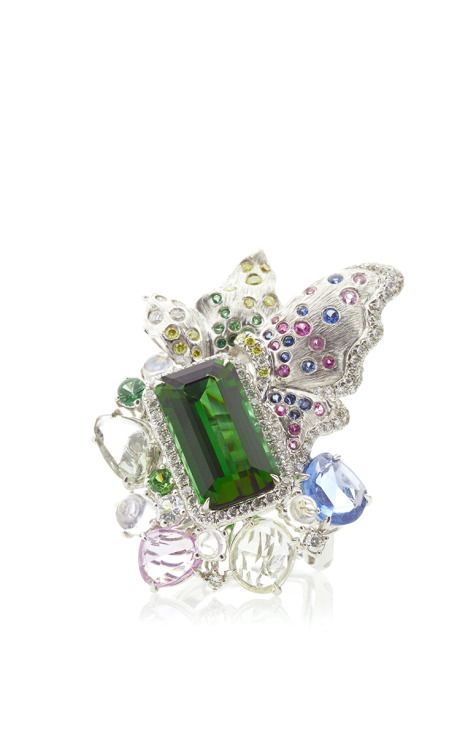 ANNA HU-Bague Athena's Laurel-Tourmaline-Pierre de lune-saphirs