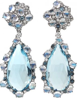 ARUNASHI-Boucle d'oreille -pierre de lune-aigue-marine-topaze