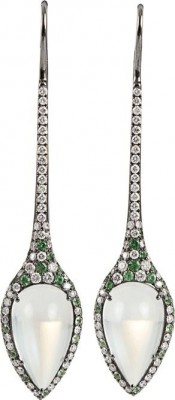 ARUNASHI-Boucle d'oreille-pierre de lune-grenat démontoïde-diamants