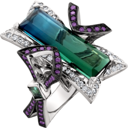 AURUM-Tourmaline bicolore-diamants violets et blancs