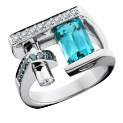 AURUM-zircon bleu-diamants bleus et blancs