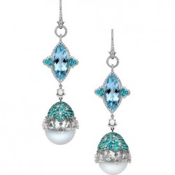 AUTORE-Boucles d'oreilles-collection Venezia-tourmaline Paraiba-Aigue marine-diamants-perles