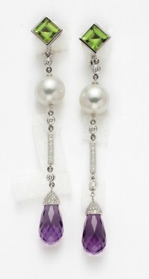 AUTORE-Earrings, diamonds-pearls-peridot-amethyste