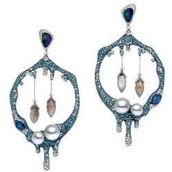 AUTORE-collection Fire & Ice Antarctica- boucle d'oreille-labradorite-opale noire-tourmaline paraiba-diamants