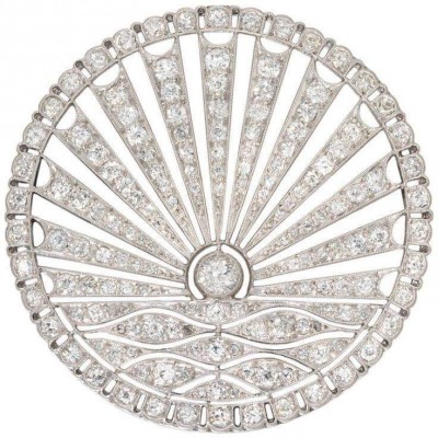 #Antique #Art Deco #Diamond #sunrise Brooch #Broche #diamants