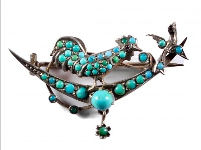 #Antique #hen and bird brooch #Turquoise #Silver #Argent