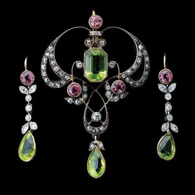 #Art Nouveau #Peridot #Tourmaline #Diamond #SterlingSilver #Gold #JewelrySuite