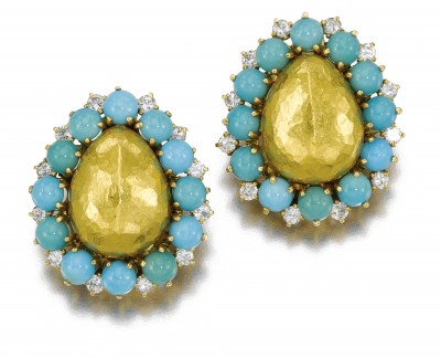 BELPERRON Suzanne-turquoises-diamants-or-boucles d'oreilles