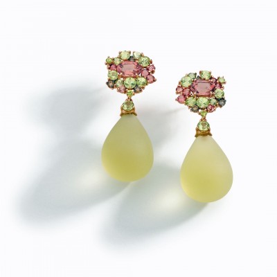BRUMANI-Collection Baobab -boucle- d'oreille- quartz citron-diamants-grenat-chrysoberyls