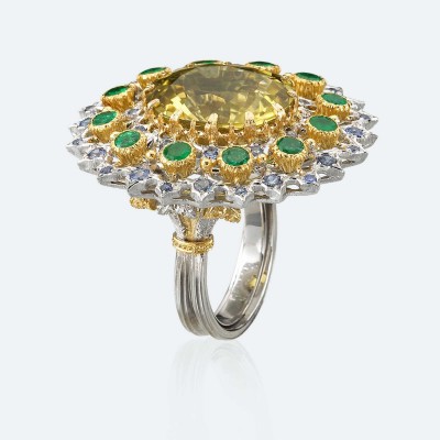 BUCCELLATI-Tourmaline jaune-Emeraude-Diamants