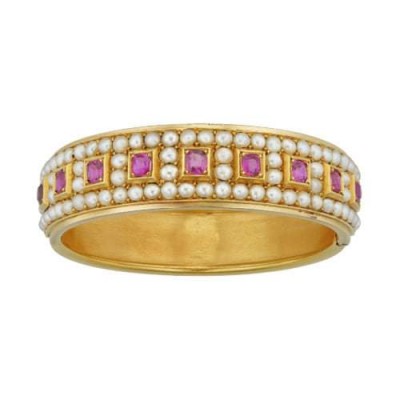 #Bracelet #époque victorienne #or #rubis #perles #circa 1870.