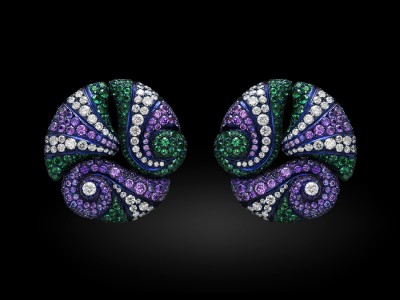 CARNET-boucles d'oreilles Enchanting Ocean- Amethyst-saphirs-diamants-émeraudes
