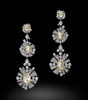 CARNET-boucles d'oreilles Sparkling Soleil-diamants blancs-diamants jaunes-or