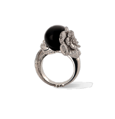 CARREA Y CARREA-Bague Gardenias, onyx-diamants