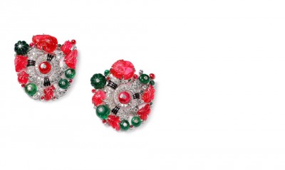 CARTIER-1929- boucles d'oreilles émeraudes rubis diamants