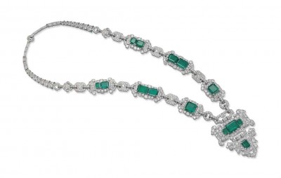 CARTIER-art deco sautoir emeralds-diamonds