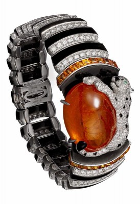 CARTIER bracelet Platinum-63.55-carat cabochon-spessartite garnet-garnets- onyx-obsidian-emerald-