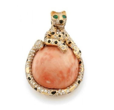 CARTIER- multi gem and diamond panther brooch circa 1960