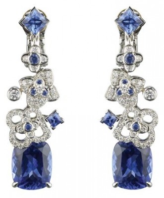 CHAUMET-Boucle d'oreille Hortensia-saphirs, diamants-Tanzanites