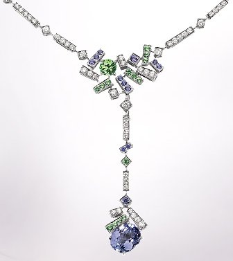 CHAUMET-Collection le grand frisson-collier-diamants, saphirs-grenats tsavorite-tanzanites