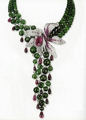 CARTIER-Collection Caresse d'orchidées, collier-diamants-rubis-rubellite-émeraudes