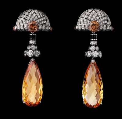 CARTIER-Collection Influence Africaine, Boucles d'oreilles-platine-Topaze Impériale-diamants