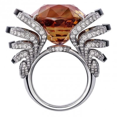 CARTIER-Collection L'Odyssée de Cartier- Parcours d'un Style-bague-or blanc-tourmaline-obsidienne-diamants