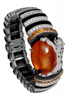 CARTIER-Collection Panthère-bracelet-platine-grenat spessartite 63.55-ct-onyx, obsidienne-émeraudes-diamants
