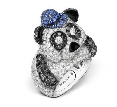 #DE GRISOGONO #Bague Crazymals #or blanc #diamants blancs #diamants noirs #saphirs #onyx #White gold #Black diamond #White diamond