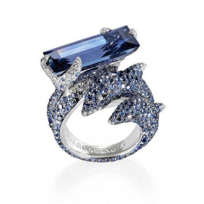DE GRISOGONO- Bague Dauphin-saphir 13.07ct-diamants-saphirs