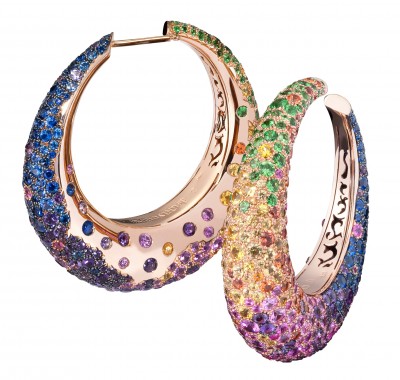 #DE GRISOGONO #Boucles d'oreilles Melody of Colours #or rose noirci #améthystes #saphirs de couleurs #tsavorites