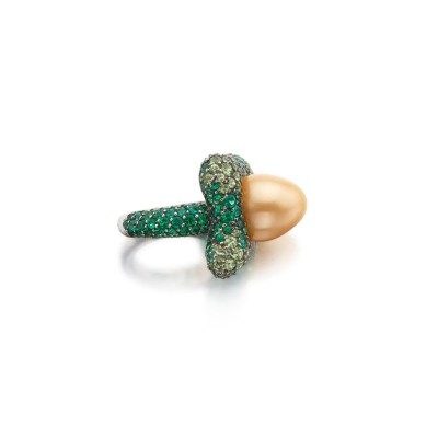 #DE GRISOGONO #Cultured Pearl #Emerald #Tsavorite Garnet #Ring