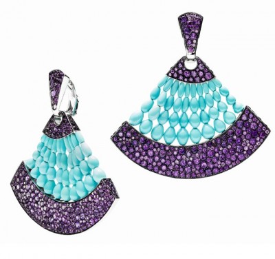 #DE GRISOGONO #boucles d'oreilles #or gris #80 turquoises #500 améthystes