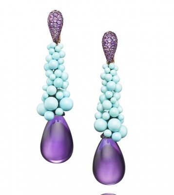 #DE GRISOGONO #boucles d'oreilles #or rose #améthystes #turquoises