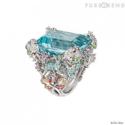 DIOR-Bague-collection Incroyables et Merveilleuses-lapin-or blanc-diamants-aigue-marine-grenats tasvorites-rubis-saphirs jaunes-saphirs oranges--saphirs roses-tourmalines paraïba