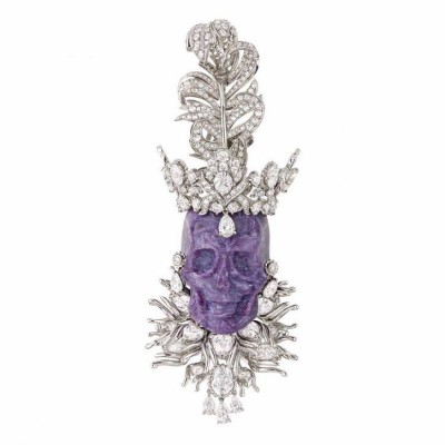 DIOR-Pendentif Roi de Charoïte-platine, or blanc, diamants, charoite